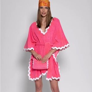 Sundress Ilana Rick Rack Terry Kaftan, Neon Coral, OS